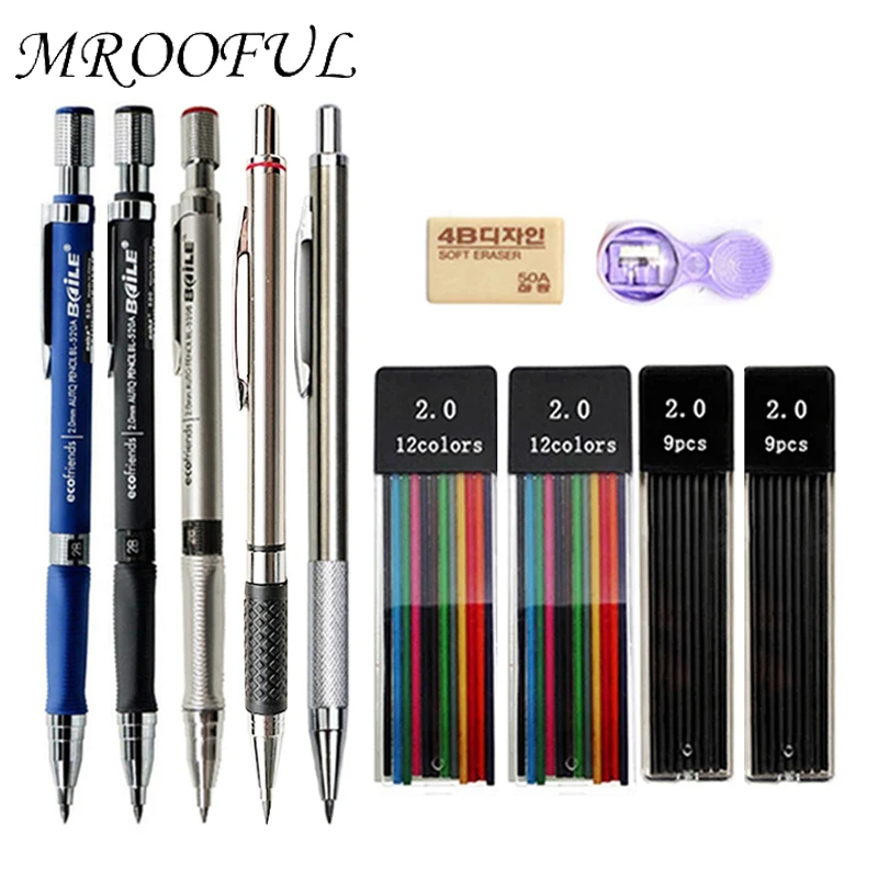 S Set 2b Automatic Student Pencils Color/black Lead Refills Art Sketch School Supplies Kawaii Stationery