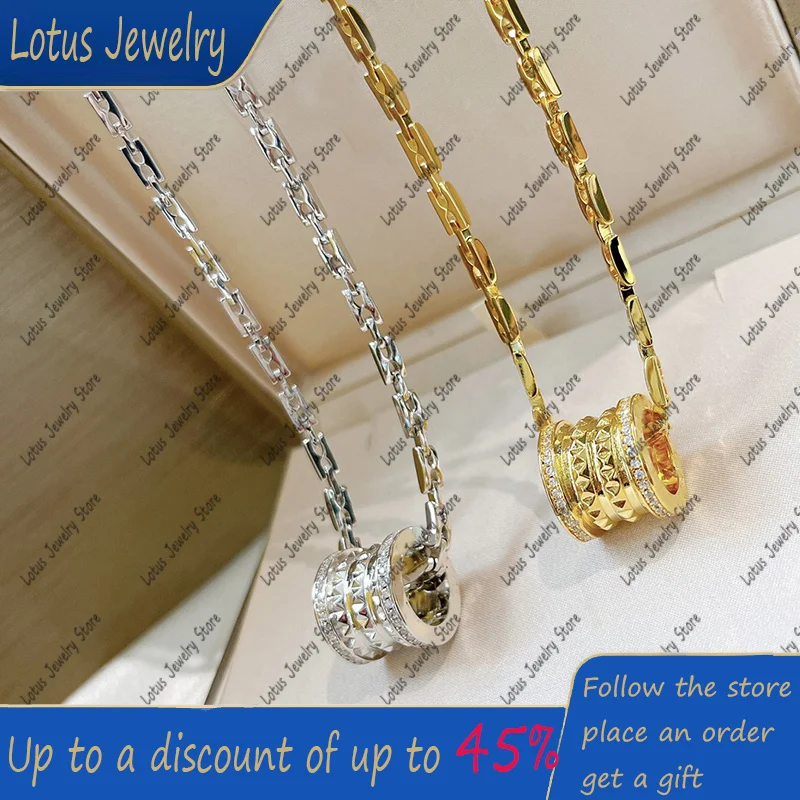

Original Design 1:1 925 Silver Rivet Shape Necklace Classic Double Zircon Clavicle Sweater Chain Women's High End Luxury Jewelry