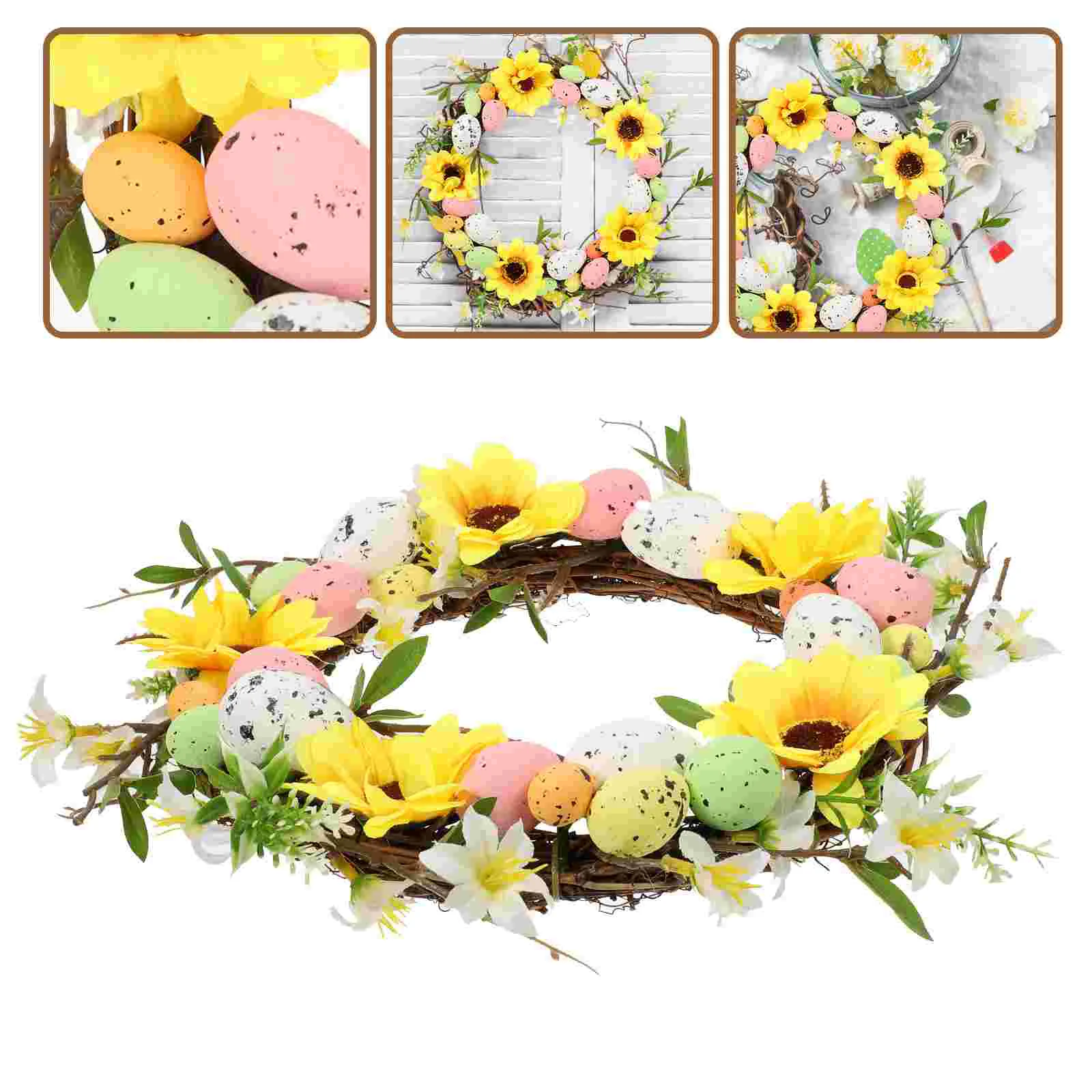 

Easter Wreath Door Egg Spring Eggs Sunflower Garland Front Twig Decorations Hanging Ornaments Artificial Bunny Rattan Colorful