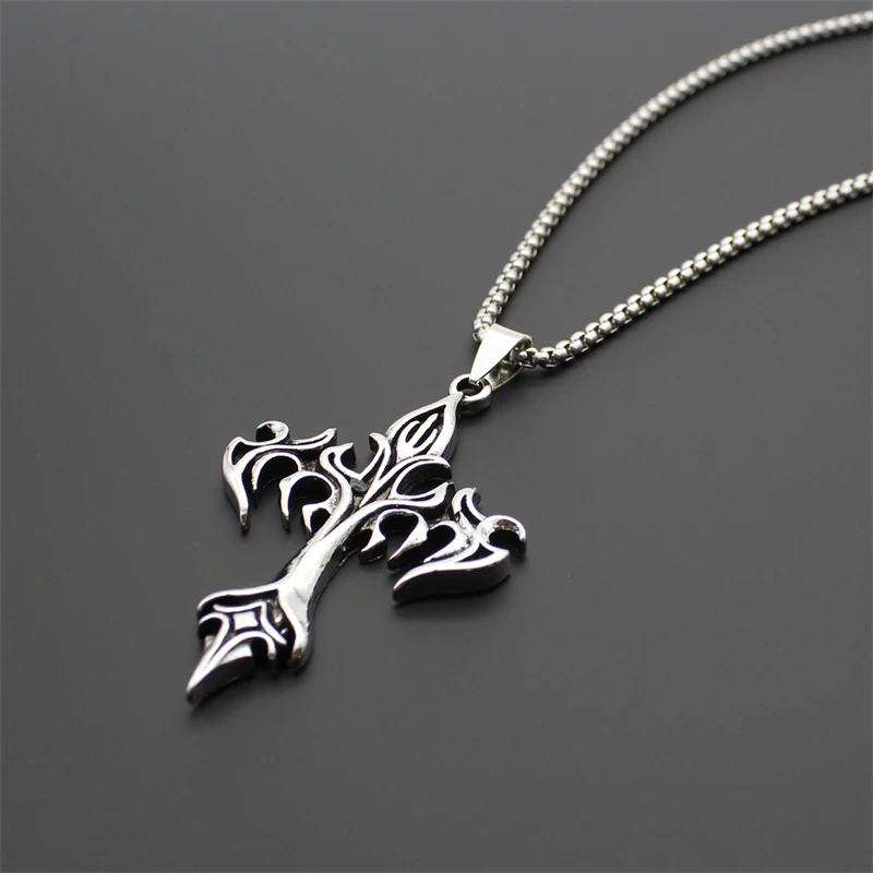 

Vintage Cross Pendant Long Chain Necklace Stainless Steel Punk Hip Hop Gothic Streetwear Jewelry Men Women