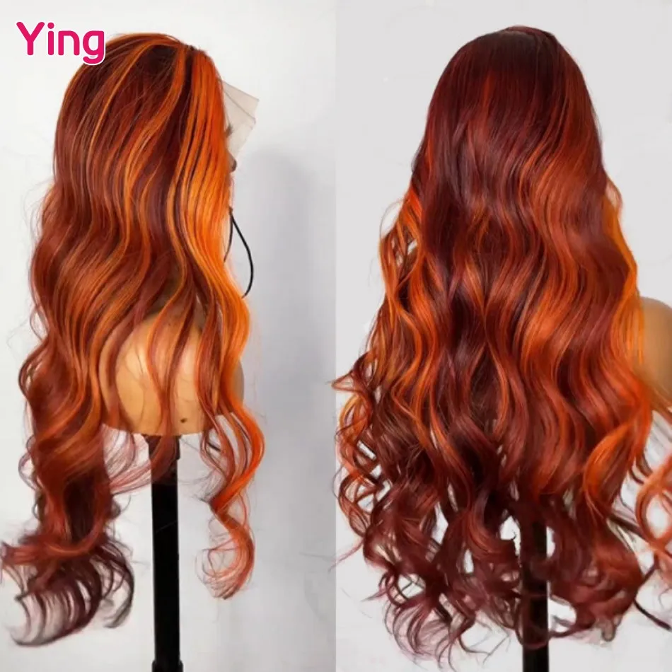 Ombre Ginger Brown Body Wave Human Hair Wig For Women Transparent 13X6 Lace Frontal Wig Pre Plucked 13X4 Lace Front Wigs Ying