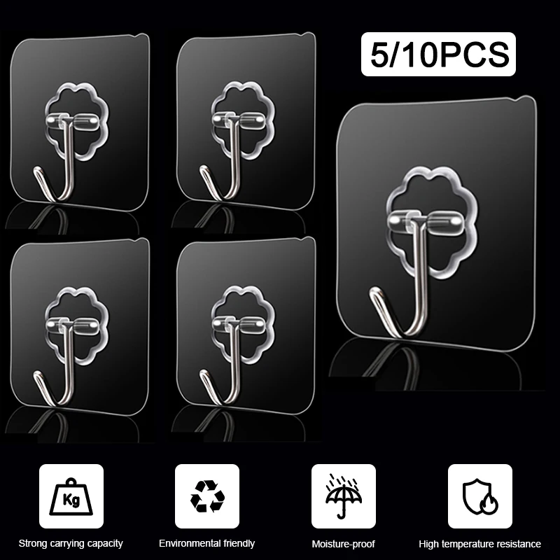 1/2/3/5/10 Household Transparent Strong Self-adhesive Door Wall Hook Suction Heavy Duty Shelf Suction Cup Kitchen Bathroom Hook