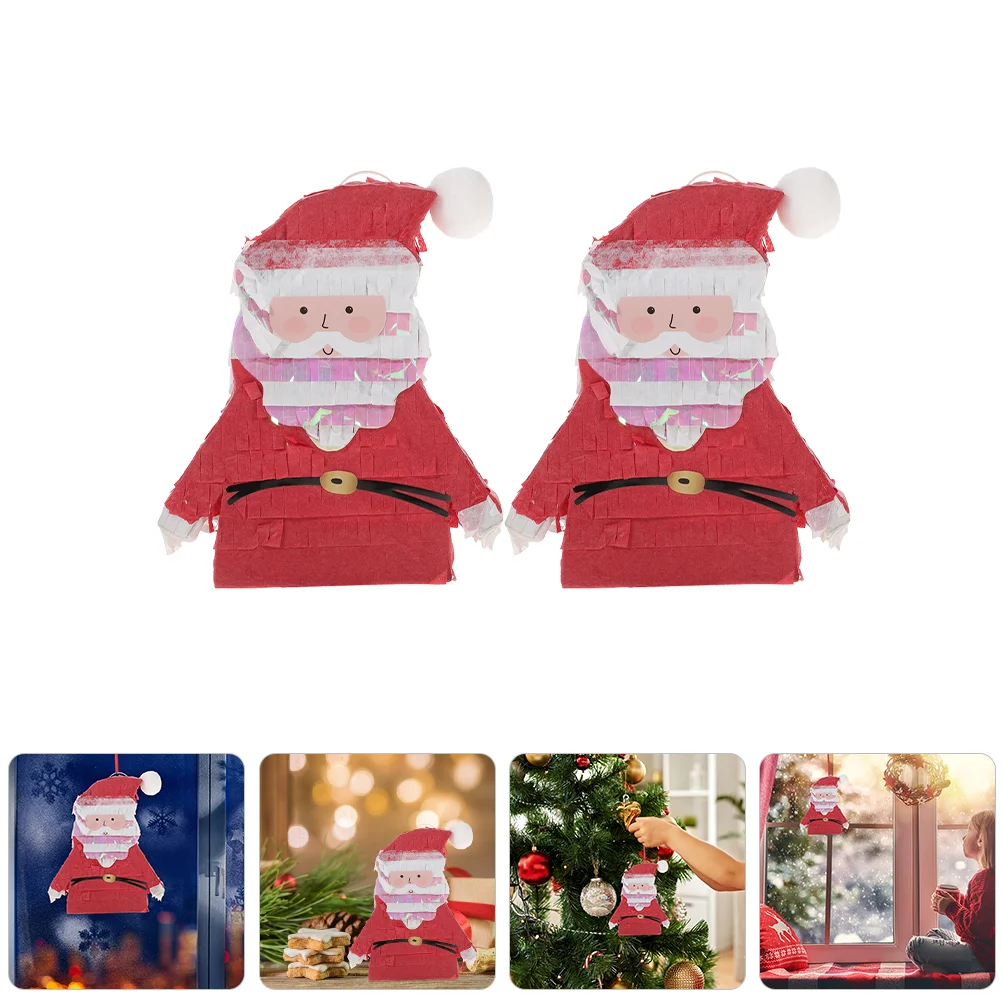 

2 Pcs Pinata Party Favor Venue Setting Props Christmas Paper Mini Pinatas Bulk Banquet Theme Novel Santa Clause Photo