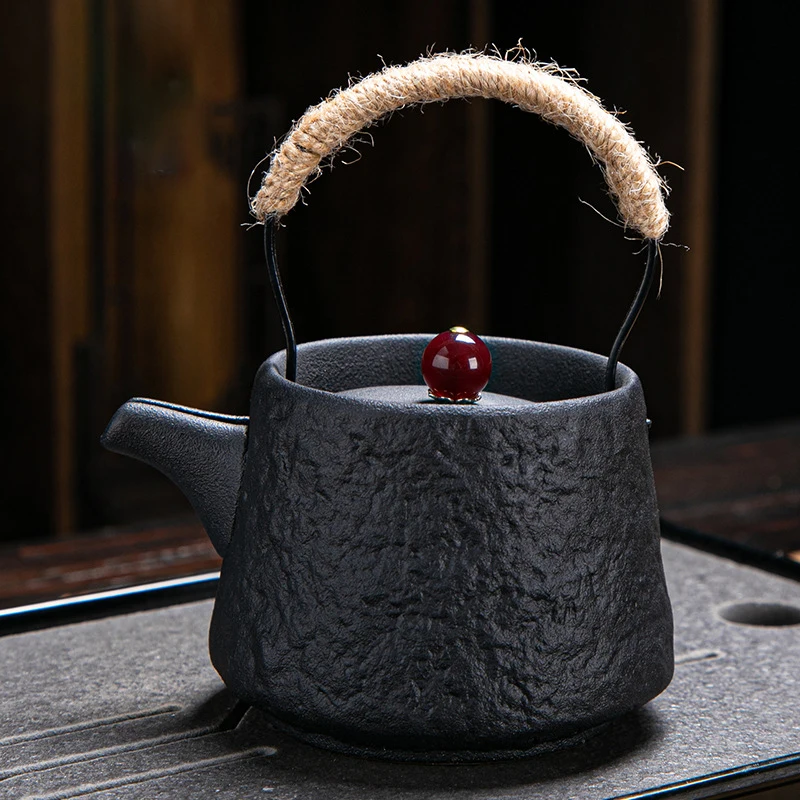 

Japanese Style Vintage Ceramics Heating Teapot Black Green Tea Teapot Chinese Tea Puer Chauffe Plat Bougie Ceramic Kettle JD50CH