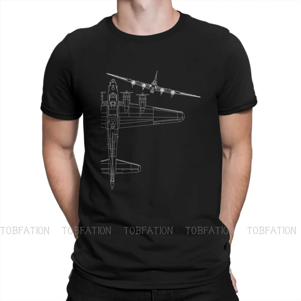 

Airplane Lover B-17 Flying Fortress WWII Bomber Line Art TShirt Men Graphic Oversized Casual Crewneck Cotton T Shirt 2020