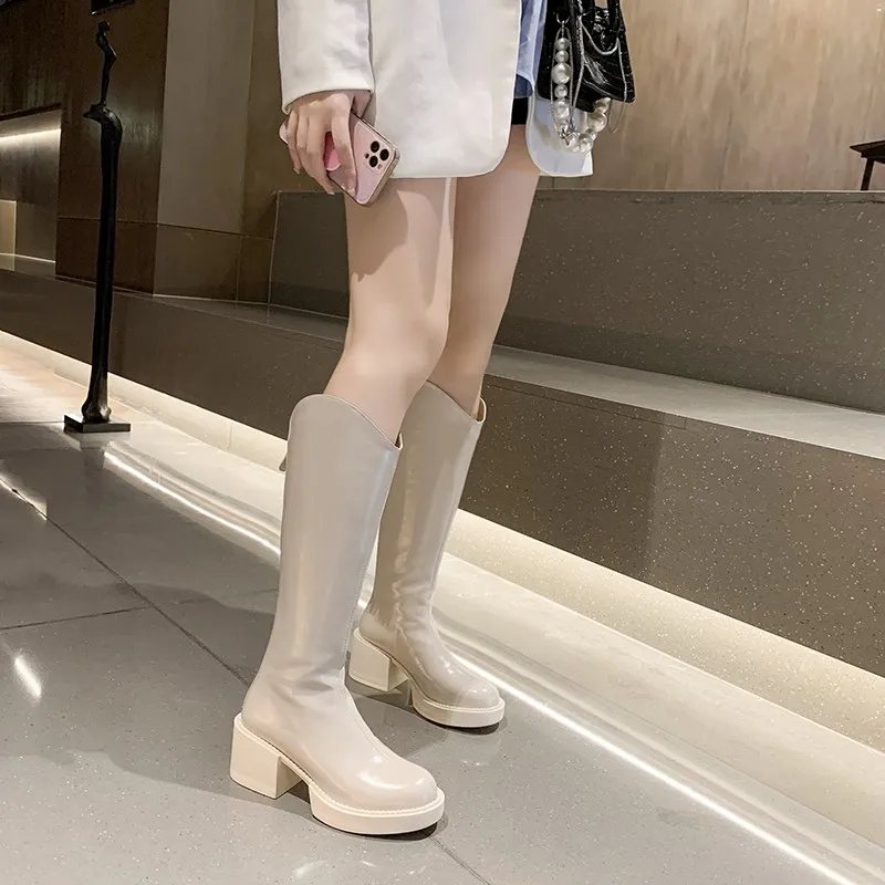 Thick-heeled Knight Boots Female British Style 2022 Autumn New Thick-soled Boots Rear Zipper High-heeled Thin Boots Shoes High