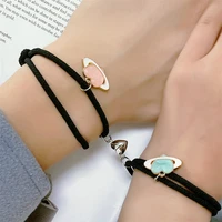 lovely small planet pendant woven bracelets for women fashion cartoon friendship black braid rope wrist bracelet jewelry gift