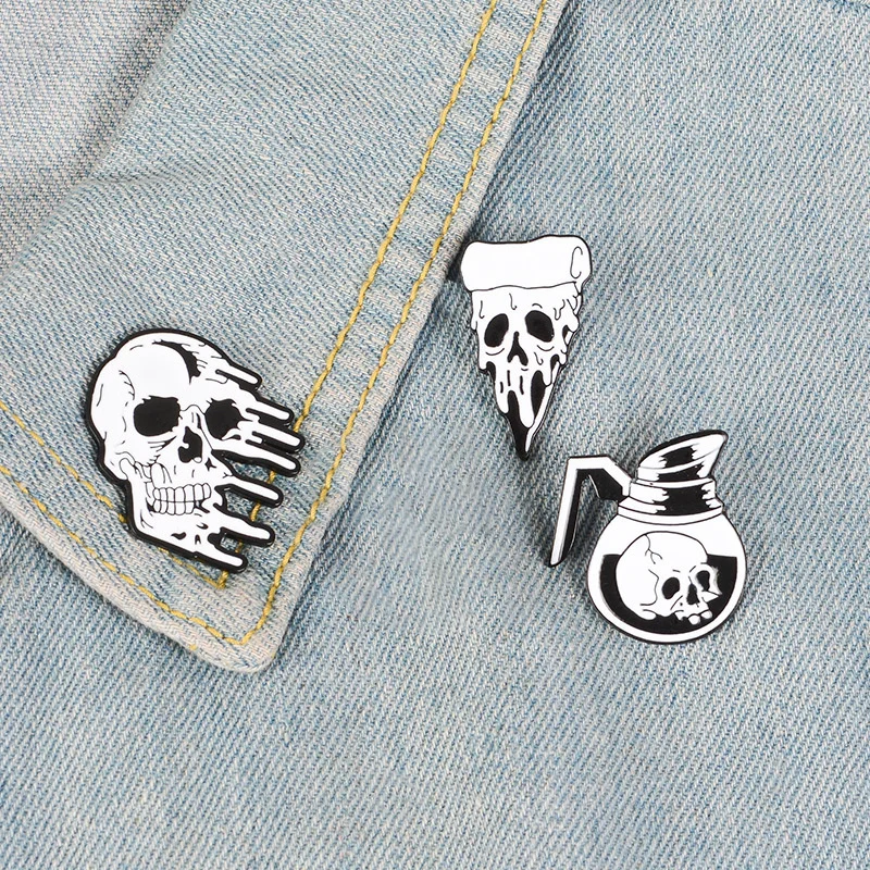 

Teapot skull cowboy badge skull pizza Rose Skull alloy Brooch