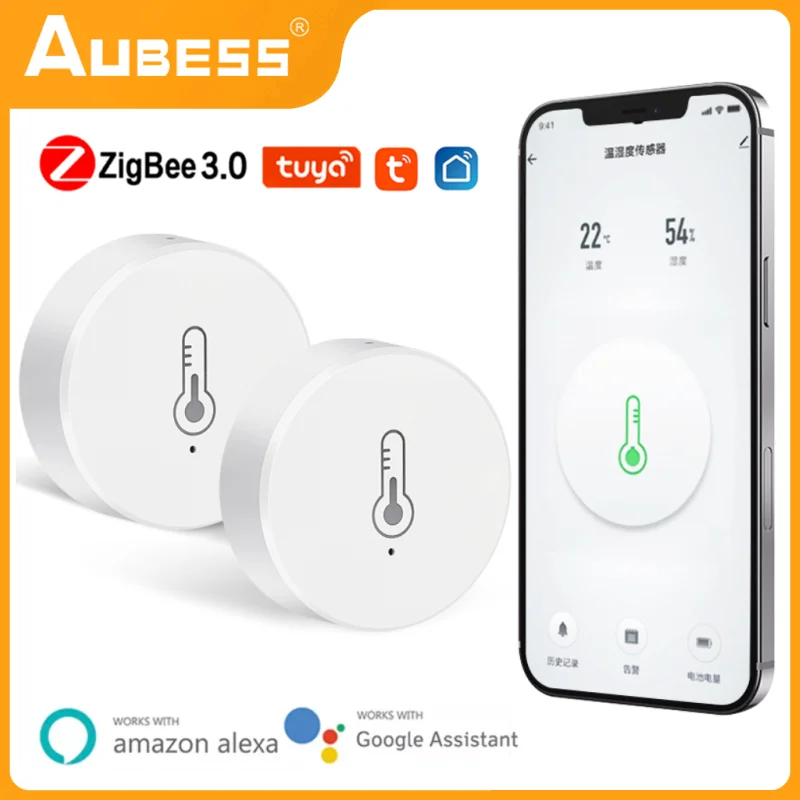 

Умный датчик температуры и влажности Aubess Tuya ZigBee, работает с приложением Smart Life, требует концентратора Zigbee через Alexa Google Smart Home