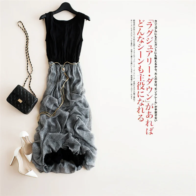 Summer 2023 New Black Lady Maxi es for Women 100% Mulberry Silk Long Sleeveless Sexy Dress Vestidos