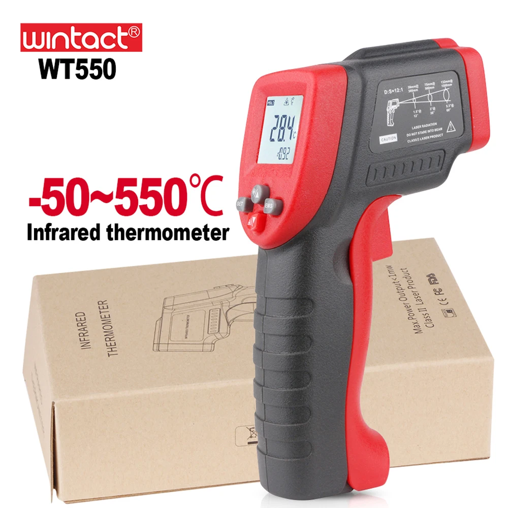 

WINTACT 420℃/550℃ NonContact Laser Temperature Meter Gun Infrared Thermometer Pyrometer IR Laser Point Thermometer Laser Meter