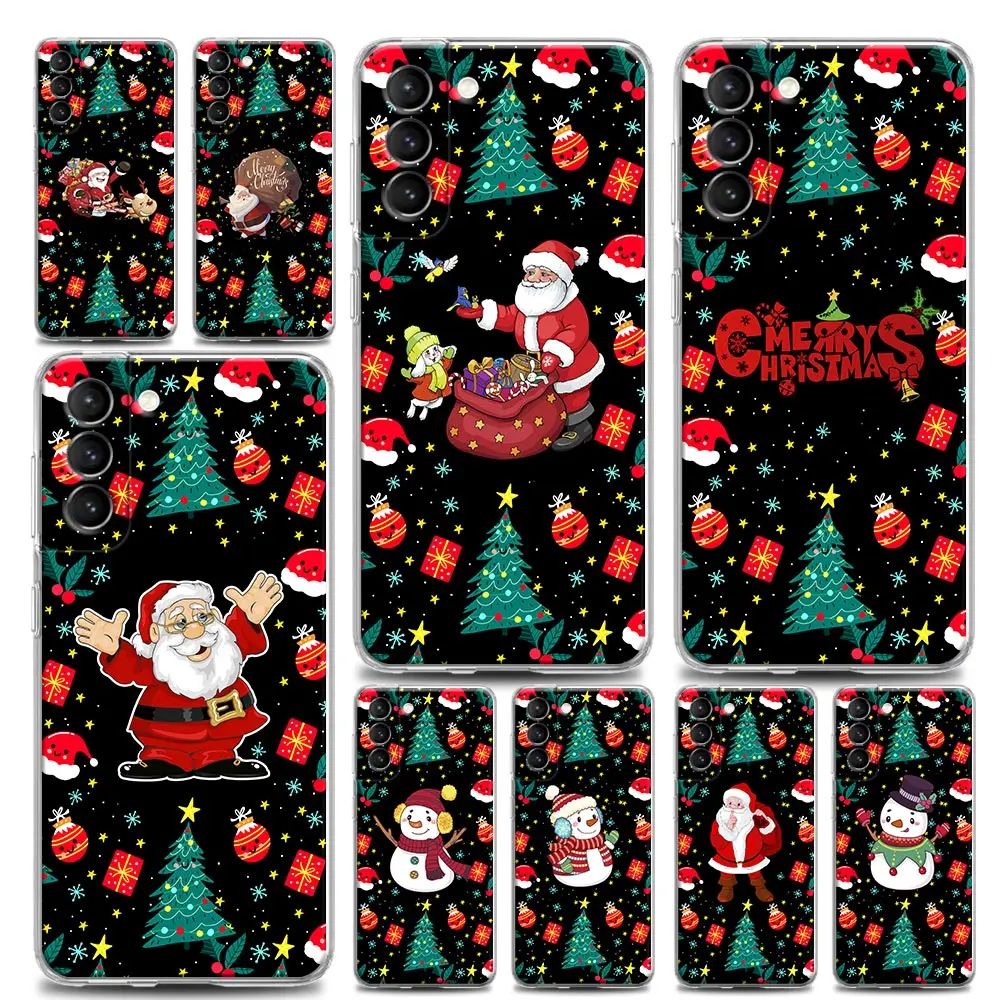 

Transparent Samsung S22Ultra Case For Galaxy S22 S21 S20 Ultra 5G FE S10 S9 Plus Cases Cover Merry Christmas Santa Elk Snowman