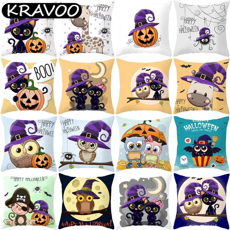 

Чехол для подушки на Хэллоуин, декоративная подушка в виде тыквы и совы, искусственное украшение для кровати, размеры 45x45 см