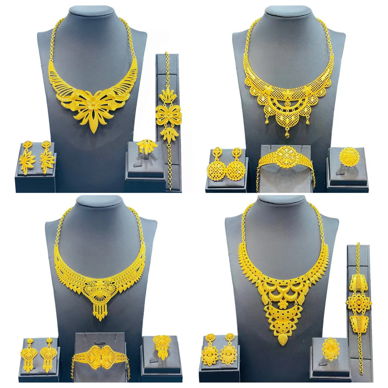 

New Indian Tassel 24K Gold Plated Necklace Set Nigerian Party Bridal Wedding Ethiopian Luxury Dubai Jewelry Set Wholesale