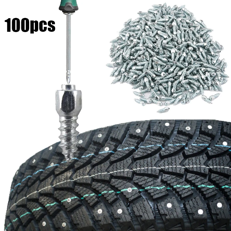 100pcs Anti-Slip Car Tire Studs Screws Nails Wheel Tyre Snow Spikes Set Anti-Slip Anti-Ice for Truck Motorcycle 12mm Wholesale