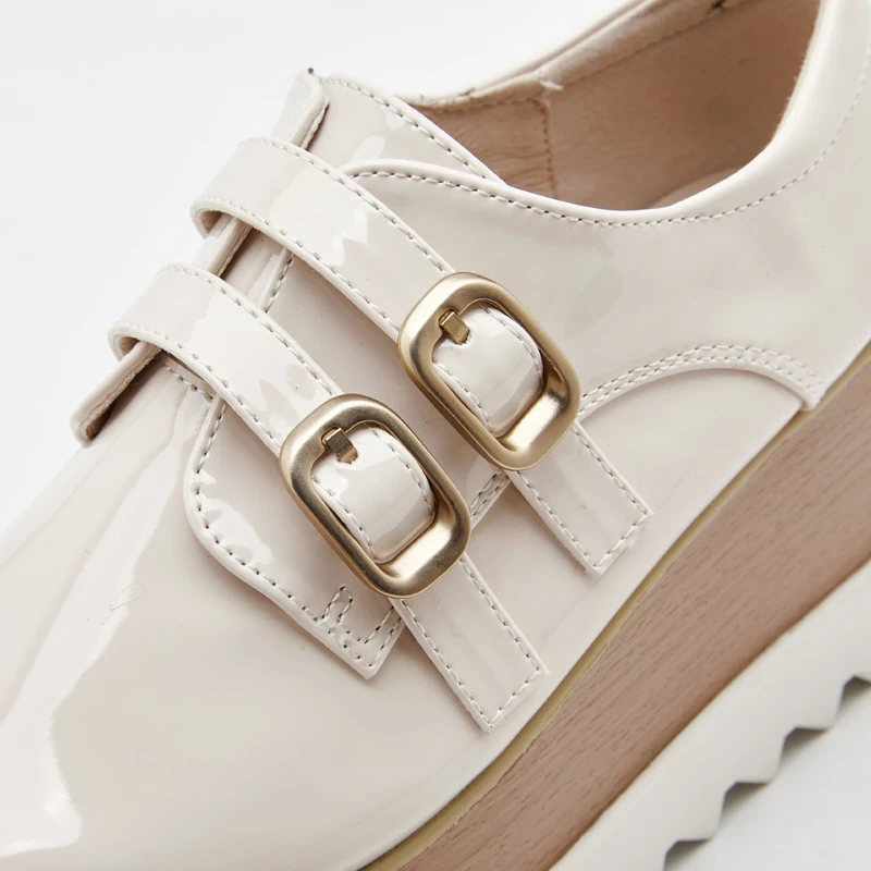 8cm Heeled Platform Wedges Shoes Womens High Heels Casual Lazy Shoes Square Buckle Wedge Creepers Pumps Damen Black