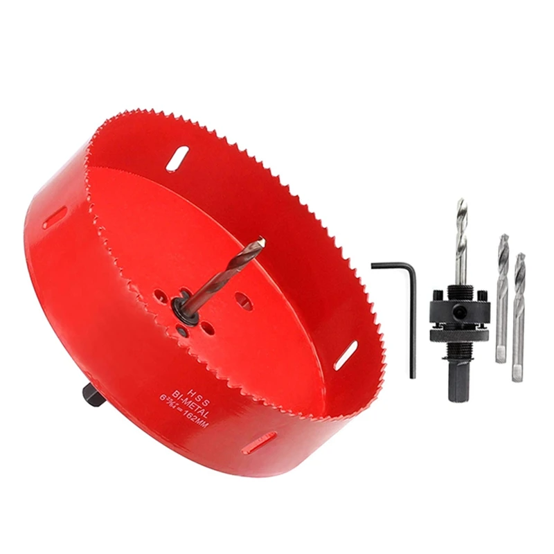 

6-3/8 Inch Red Cutter Tool - 38Mm Cutting Depth HSS Bi-Metal Hole Cutter For Recessed Light,Cutting Wood, Drywall