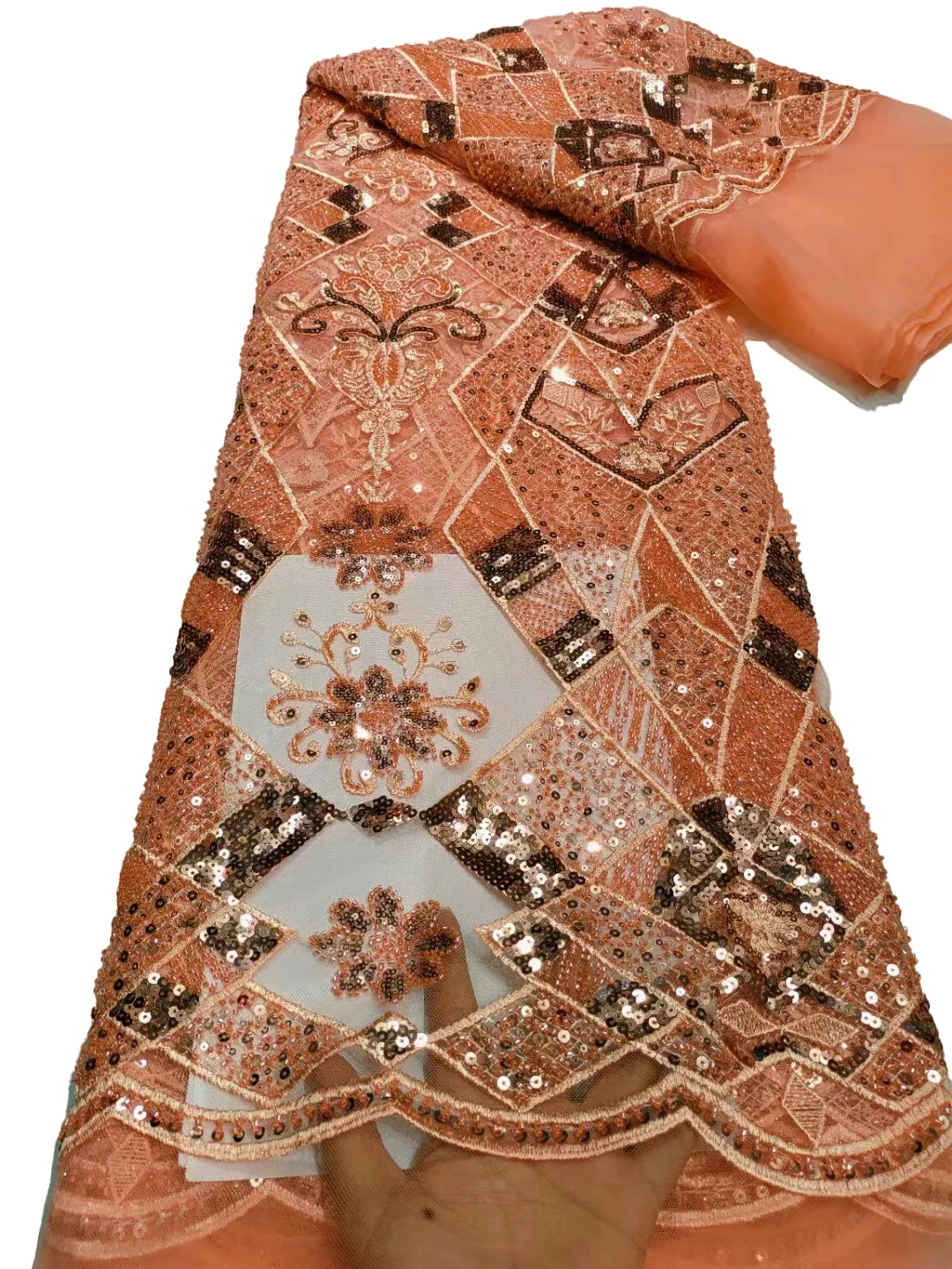 Новая сетчатая вышитая ткань с бусинами и блестками африканская кружевная