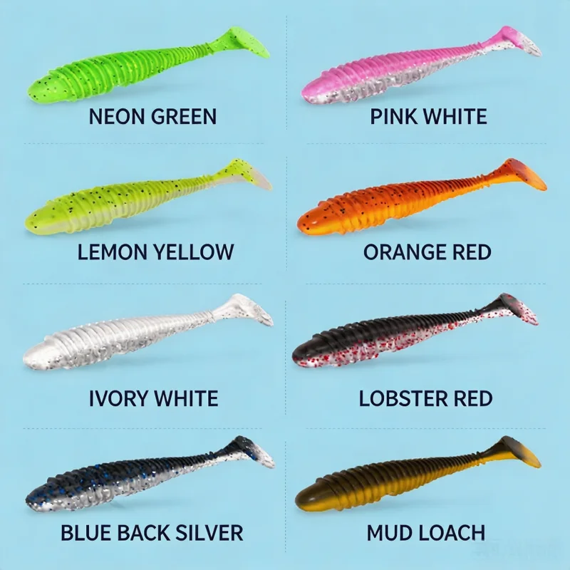 Фото Мягкая приманка TRY&V Spiral T-Tail Swimbait для морской рыбалки на басса, щуку, судака, для дроп-шота, медленно тонущая, 5 см, 6.3 см, 7.3 см, 8 цветов №4