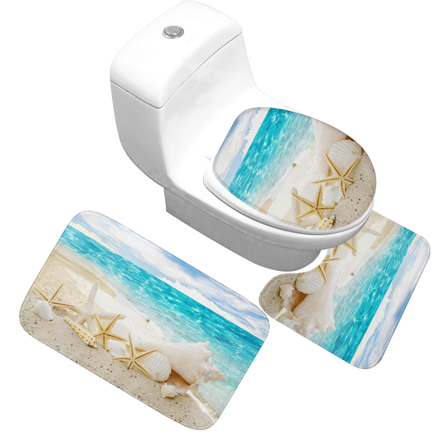 

3pcs/set Non-Slip Flannel Bathroom Bath Mat Printed Toilet Pedestal Rug Bathroom Floor Mat Foot Pad