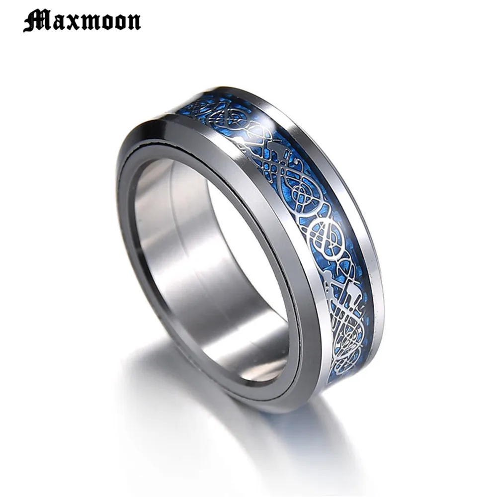 Maxmoon Винтаж Бесплатная доставка Дракон кольцо из нержавеющей стали 316L мужские