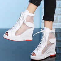 platform pumps women cow leather wedge high heel gladiators sandals female open toe summer fashion sneakers high top ankle boots