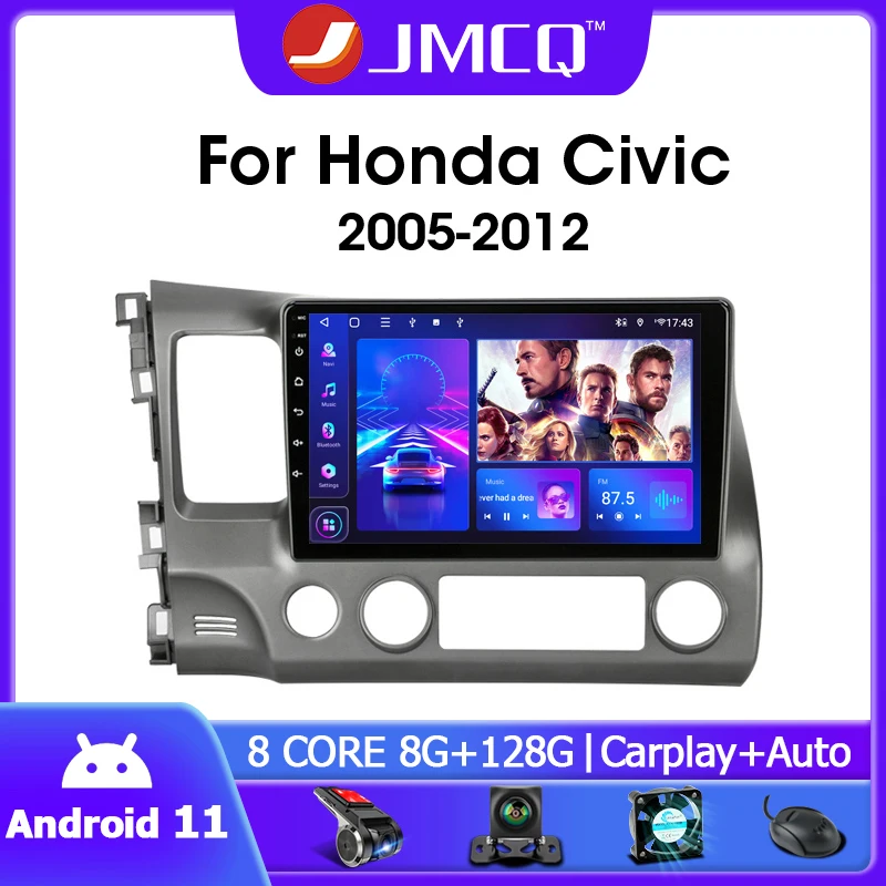 jmcq 2din dsp android 11 0 car radio for honda civic 2005 2012 multimidia video player gps navigation 4gwifi head unit carplay free global shipping