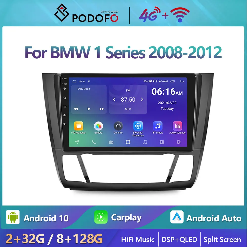 

Автомагнитола Podofo на Android 10 для BMW 1 серии 2008-2012, мультимедийный видеоплеер с GPS-навигацией, DSP Carplay, стерео головное устройство 2din