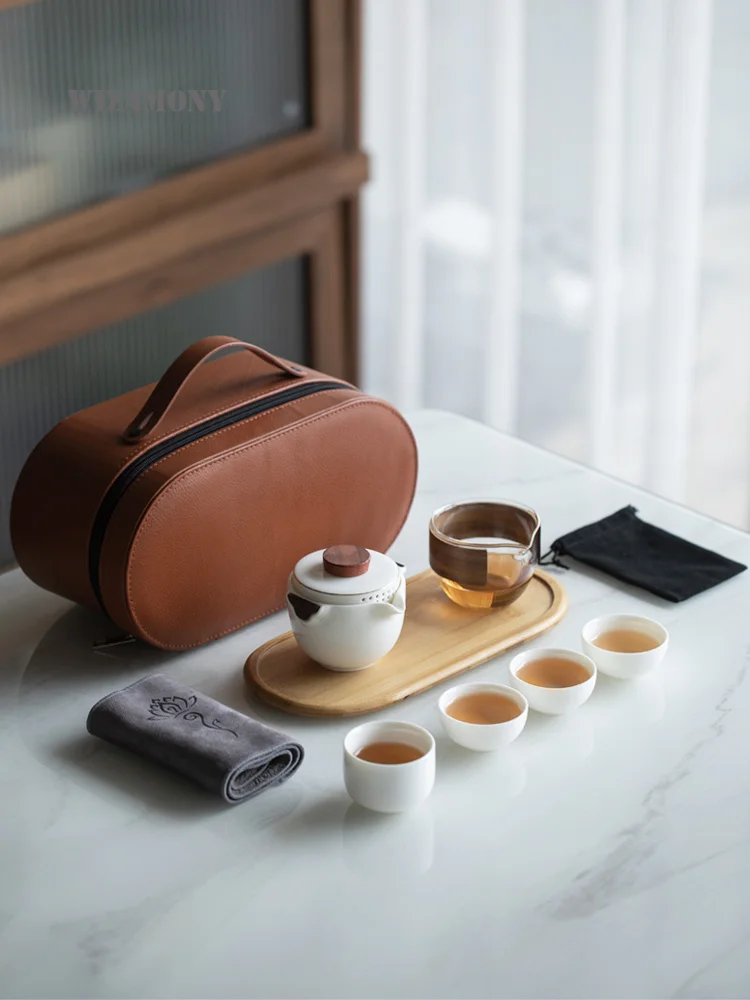 

Japanese Portable Travel Tea Cup Set Bag With Simple Tea Pot And Cup Set Outdoor Tea Set Supplies