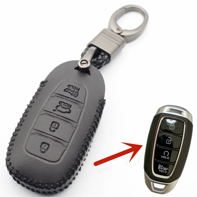 

Чехол FLYBETTER из натуральной кожи с 4 кнопками для смарт-ключа для Hyundai Santa Fe TM/Palisade/Grandeur/Azera/Elantra GT/Kona L536