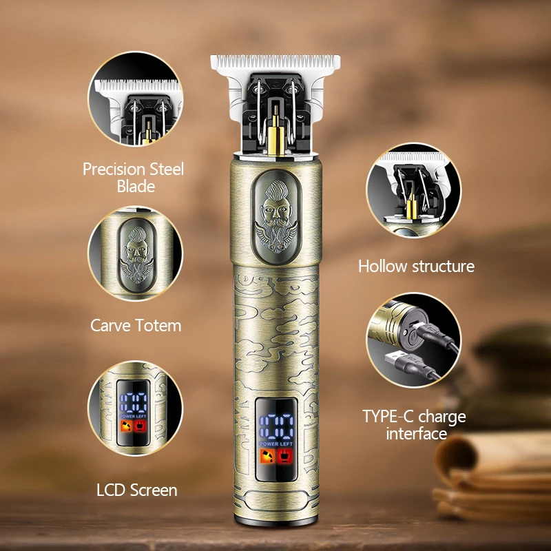 Электрический триммер для волос Kemei винтажная машинка стрижки с цифровым