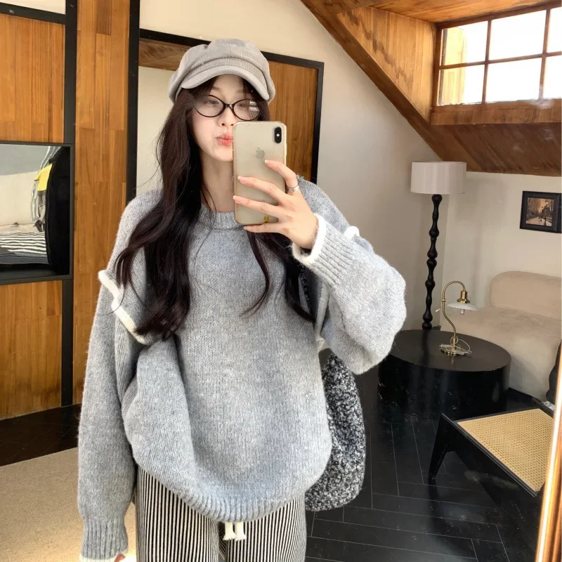 Осенне-зимний вязаный свитер женский мягкий эластичный пуловер свободный крой