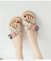 women slippers summer seaside non slip wear resistant platform flowers sandals wedge heel high heeled fashion flip flops shoes