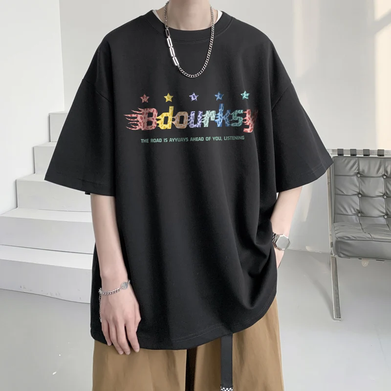 

Men's Cotton T-shirt White Male Fashion T Shirts Letter Print Oversized 3XL Tee Shirts Summer Casual Wear Tshirt for Man