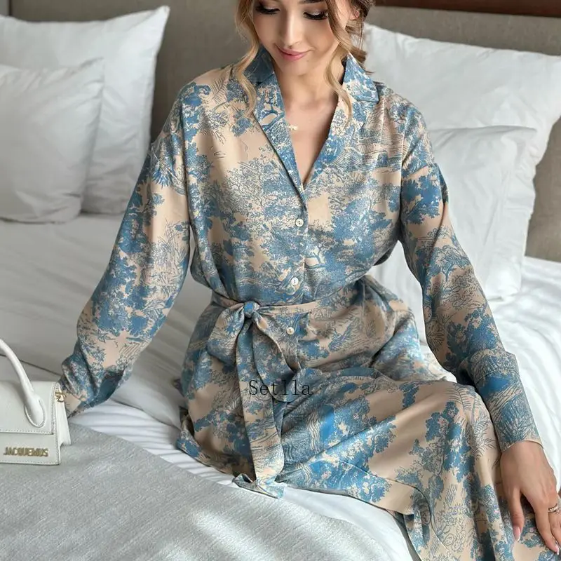 Лидер продаж новинка женская пижама из двух частей с длинным рукавом и рисунком в