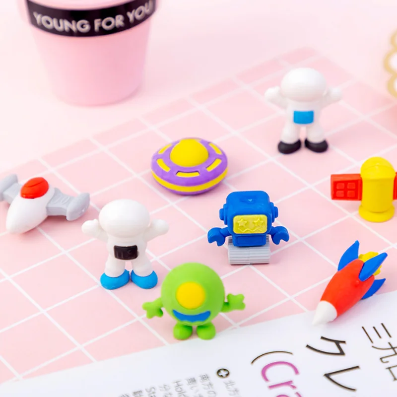 4pcs/set Cute Astronaut Alien UFO Rubber Eraser Kawaii Erasers School Supplies Stationery Creative Kids Toy Students Cool Prizes - купить по
