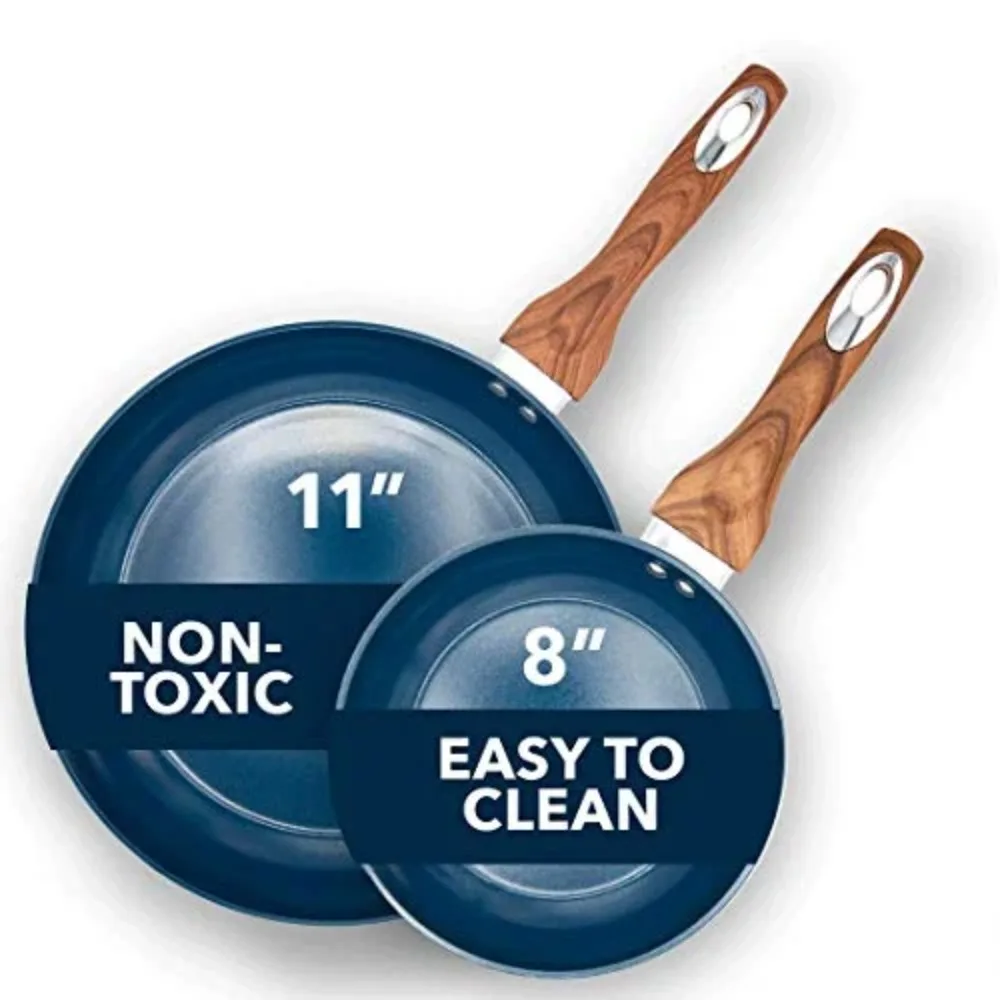 

8 inch & 11 inch Fry Pan with Wood Handle and Aluminum Body – Navy，Kit De Cocina，Cook Ware Pan，Pots and Pans Set for Kitchen