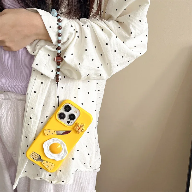 Корейский Веселый Чехол для омлета и столовых приборов iPhone X S Max 11 12 13 14 15 Pro с