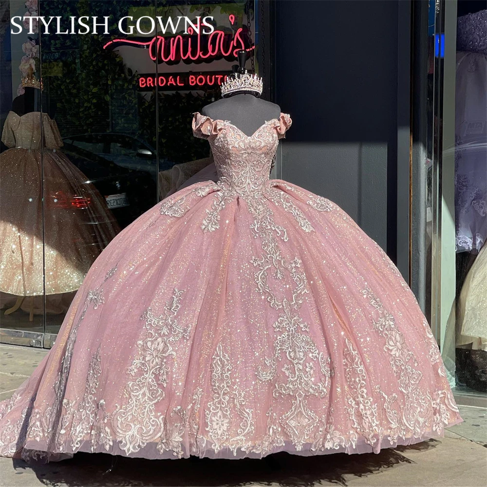 

Бальное платье принцессы розового цвета с сердечком, платья для Quinceanera, вечерние платья с аппликацией в стиле знаменитостей, платье на шнуро...