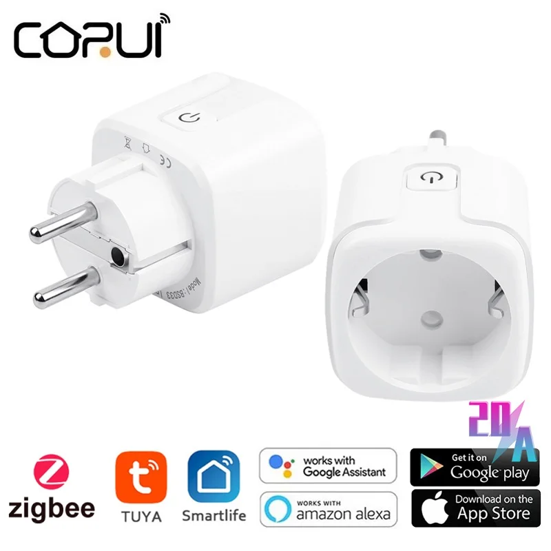 

CORUI Tuya ZigBee EU Plug 20A Smart Plug Power Monitor Timing Function Socket Smart Life APP Voice Control Alexa Google Home
