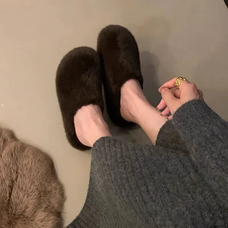 Леопардовые женские меховые шлепанцы на плоской платформе замшевые мюли зимняя