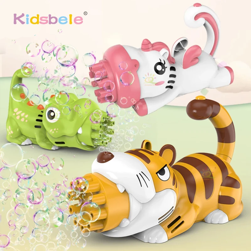 

Soap Bubble Machine 10 Holes Gatling Gun Cartoon Animal Tiger Automatic Soap Water Bubble Maker Blower Outdoor Toys For Children