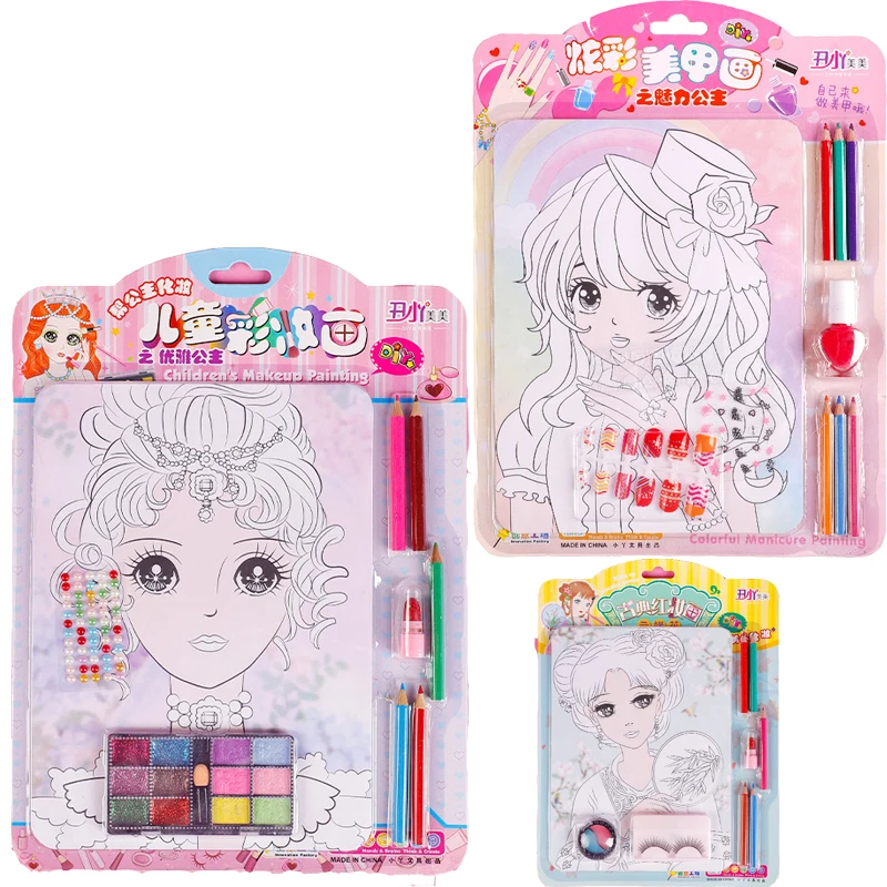 

Детский цветной макияж творческий ручной Diy граффити картина цветная картина набор принцесса Девушка Безопасный макияж картина Семейная И...