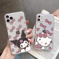 sanrio hello kitty kuromi transparent phone cases for iphone 13 12 11 pro max mini xr xs max 8 x 7 se 2022 luxury back cover