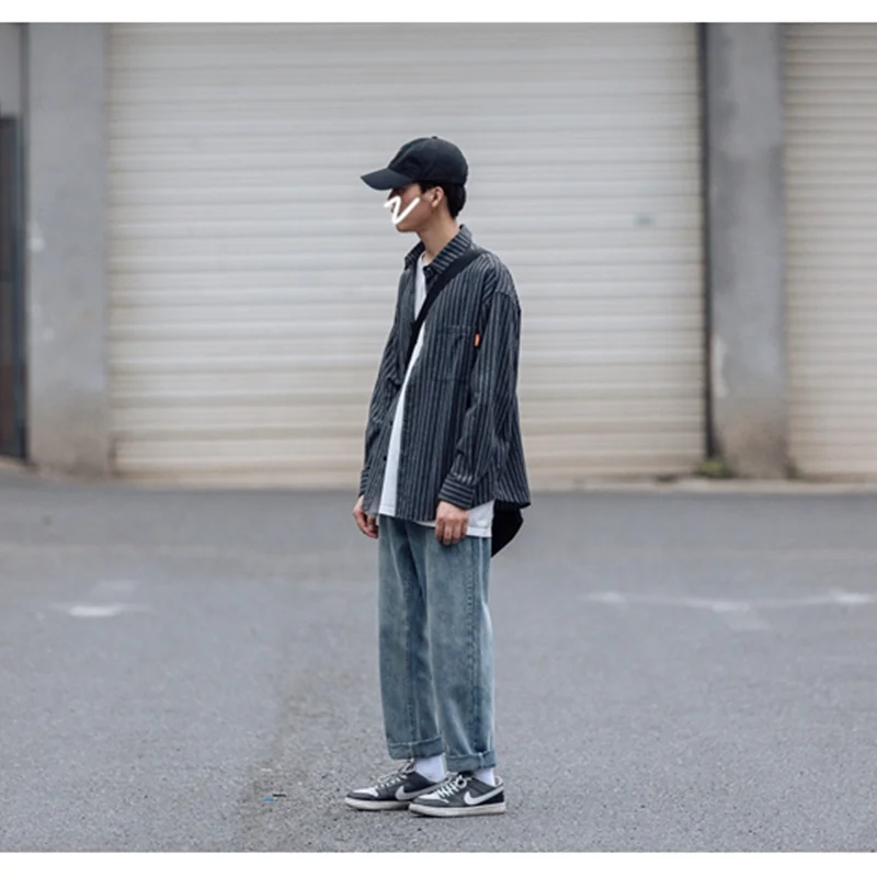 Streetwear Men 2022 New Pattern Recreational Vintage Blue Jeans Loose Straight Cylinder Broad Leg Trousers Autumn Female Trend