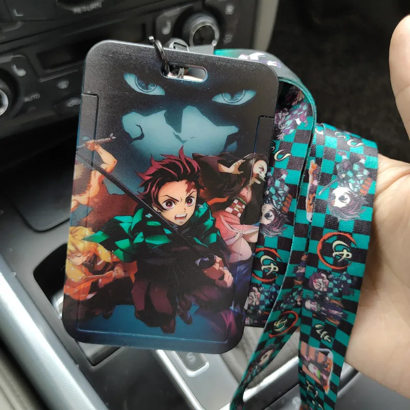 

Demon Slayer card holder anime figures Kamado Tanjirou Nezuko bus card access card bus card set mobile Phone Straps kids gifts