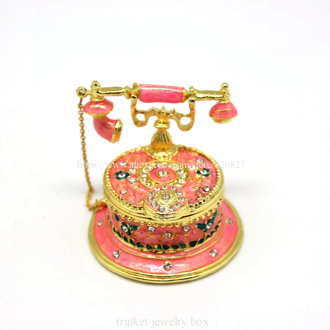 Telephone Shaped Jewelry Trinket Box, Enamel Phone Model Jewelry Box