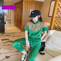 sports and leisure womens summer 2022 new fashion foreign style stand up collar top color matching tide send the same pants
