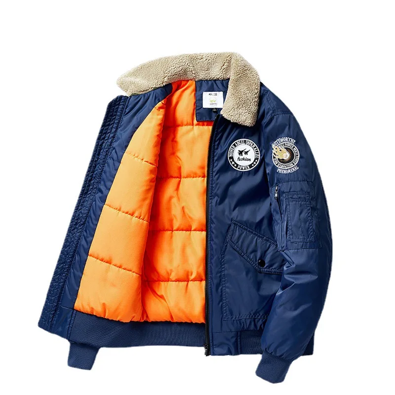 Winter Ma1 Pilot Jacket Cotton Men's Air Force Warm Baseball Uniform Thickened Loose Heavy Industry Embroidered Jacket Clothing