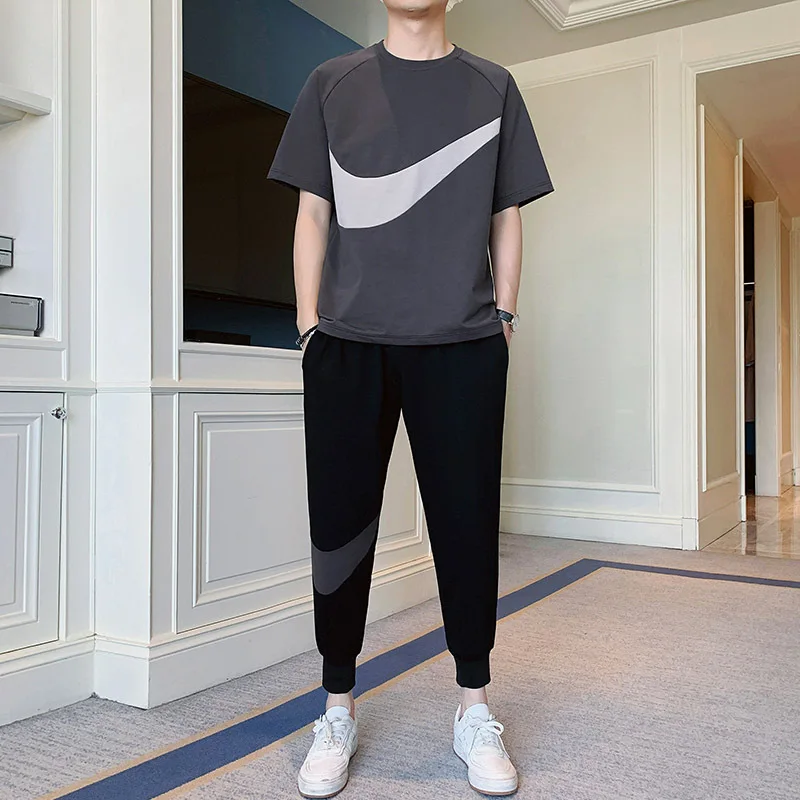 

Новинка лета 2022 Молодежная трендовая мужская одежда с принтом свободные повседневные брюки с коротким рукавом спортивный костюм